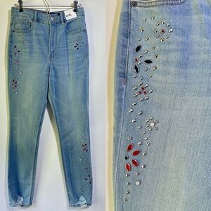 NWT Express high rise ankle legging skinny jeans embellished jewels studded